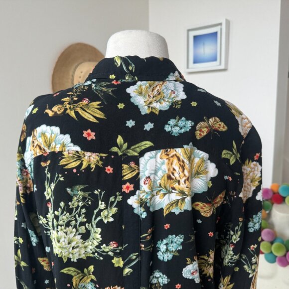 Maeve Button Up Blouse Floral Pattern Black Vent Back 4 - Picture 7 of 13